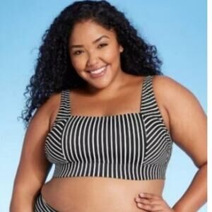 Kona Sol Size 22W Bikini TOP ONLY Black & White Stripe Lined Double Strap Back